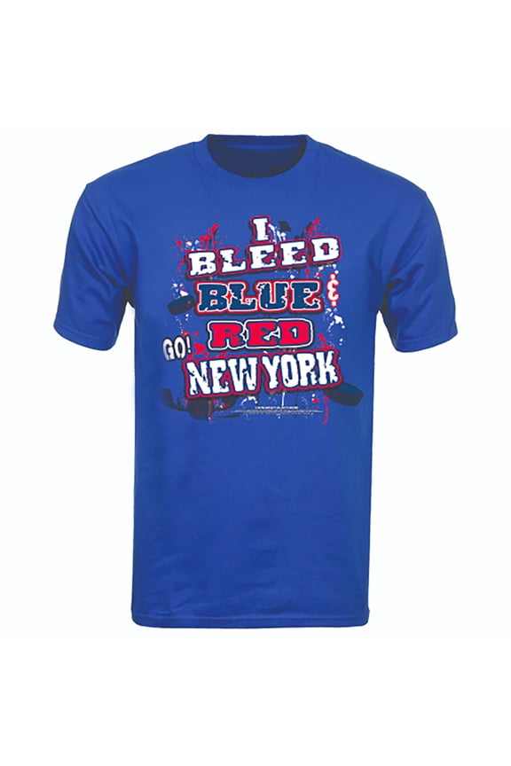 new york hockey "i bleed blue and red go new york!" blue t-shirt