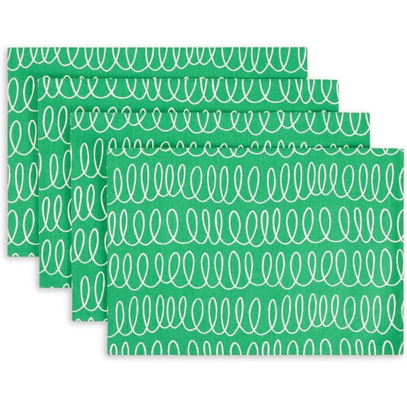new york in The Loop Placemats 4-Pack Set, Reversible, Machine Washable, Green/Cream, 12"x18"