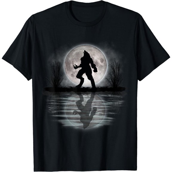 newWerewolf Under Full Moon Howling Scary Cryptid T-Shirt - MADE IN USA