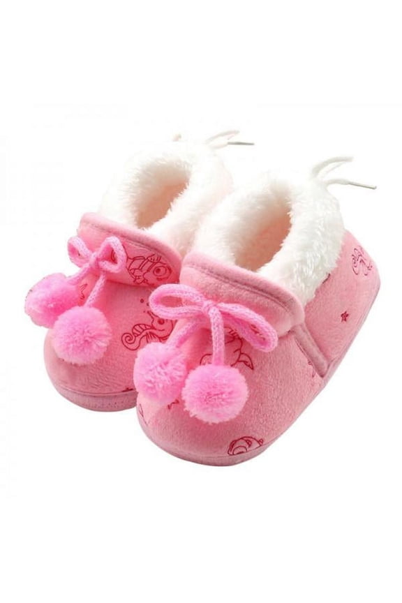newborn baby boy girl cute plus cashmere bownot slippers warm cotton wool shoes