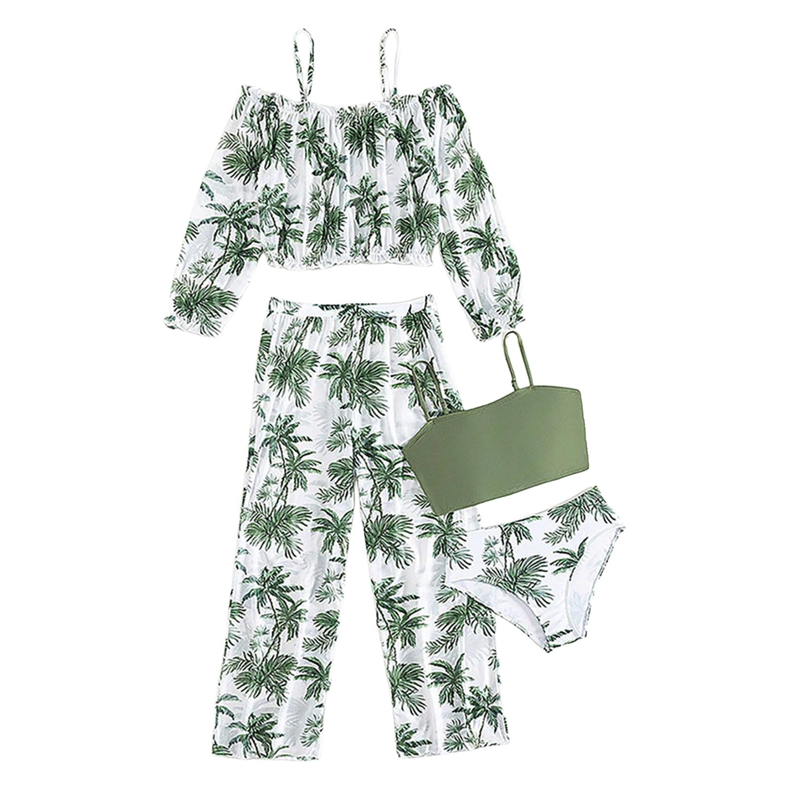Swim Vcay Summer Beach Tropical Print Halter Bikini Set With Cover Up Pants P 17598019 Cat 1866