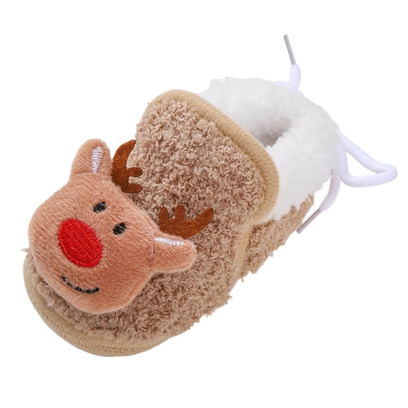 newwalpole Baby Booties Cozy Fleece Slippers Soft Baby Shoes With Gripper Soles, Winter Warm Infant Newborn Crib Sock Shoes First Walkers Coffee for Size 4.5