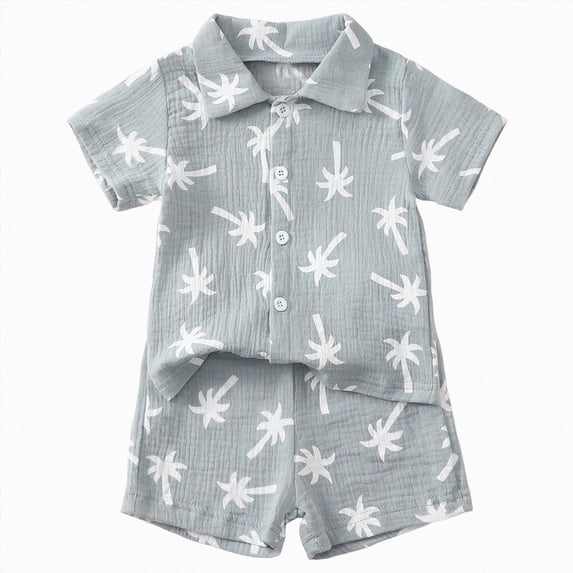 newwalpole Baby Boy Clothes Set Summer Toddler Short-Sleeve Shirt & Elastic Waist Shorts Set For Baby Boy Outfits (Blue,12-18 Months)