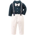 thumbnail image 1 of newwalpole Baby Boy Clothes Suits Toddler Dress Shirt With Bowtie Suspender Pants Outfit Sets Gentleman Wedding Dark Green for Size 2-3 Years, 1 of 5