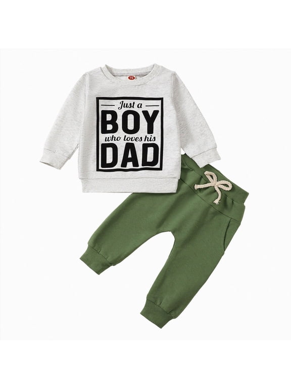 Baby Boy Fall Clothes Set Long Sleeve Letter Print Sweatshirt Pants Toddler Infant Outfits 6 12 18 24 Months 2T Grey for Size 3-6 Months
