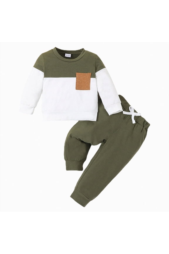 Baby Boy Fall Winter Clothes Toddler Boy Outfits Long Sleeve Patchwork Sweatshirt Tops Pants 2 Piece 12 Months-5T(Green, 9-12 Months)