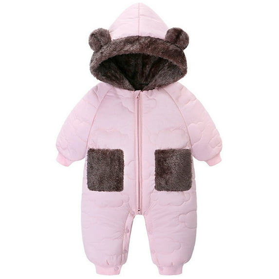 newwalpole Baby Boys Girls Snowsuit Winter Clothes Suit Hooded Jumpsuit Romper Bear Outfit Infant Warm Coat Outwear Overcoat Pink for Size 1-6 Months