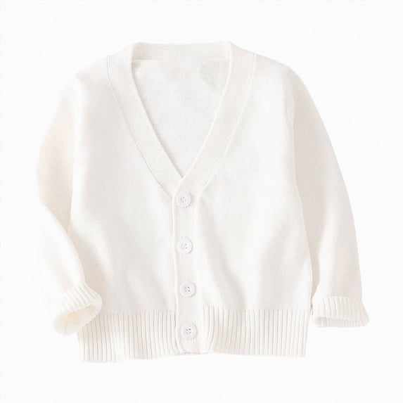 newwalpole Baby Boys Girls V-Neck Casual Cardigan Sweaters Long Sleeve Button Cotton Solid Color Uniform Knit Tops Outwear(White,2-3 Years)