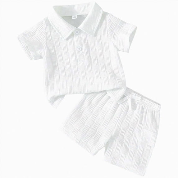newwalpole Baby Boys Summer Clothes Toddler Boys Button-down Shirt Tops + Shorts Outfit 2PCS 6 Months-7 Years (White,6-9 Months)