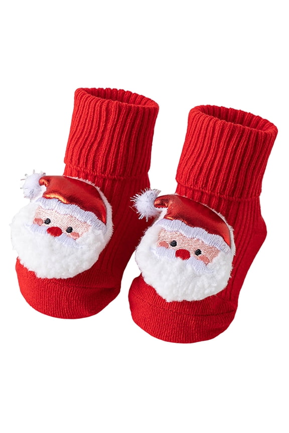 Baby Christmas Booties Newborn Girl Boy Cozy Sock Shoes Infant Toddler Warm Knit Booties Red for Size 0-3 Months