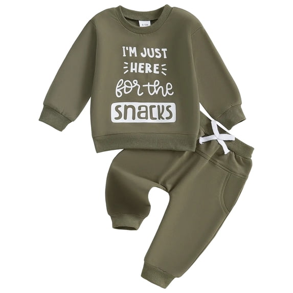 newwalpole Baby Clothes Gender Neutral Baby Boy Girl Long Sleeve Sweatshirt Pullover Pant Fall Solid Color Outfit Amry Green for Size 2-3 Years