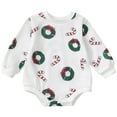 thumbnail image 1 of newwalpole Baby Girl Boy Christmas Clothes Letter Print Sweatshirt Romper Infant Long Sleeve Bubble Romper Winter Outfit White for Size 9-12 Months, 1 of 8