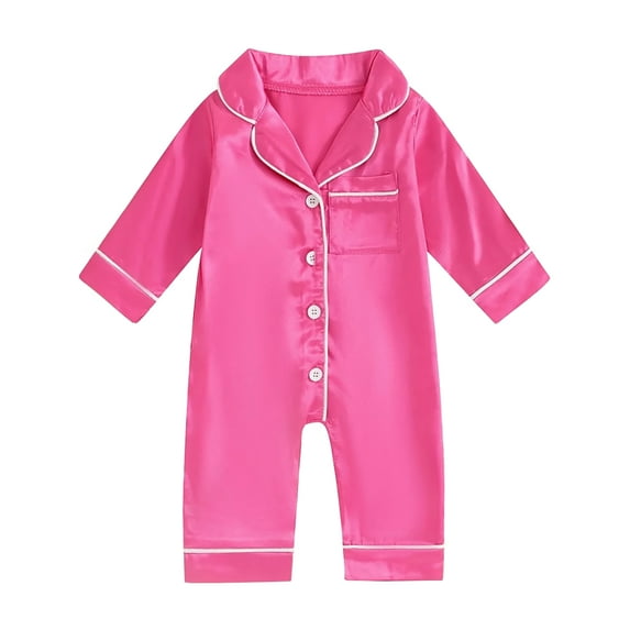 newwalpole Baby Girl Button Down Pajamas Romper One-Piece Jumpsuit Long Sleeve Sleeper Infant Sleepwear Hot Pink for Size 18-24 Months