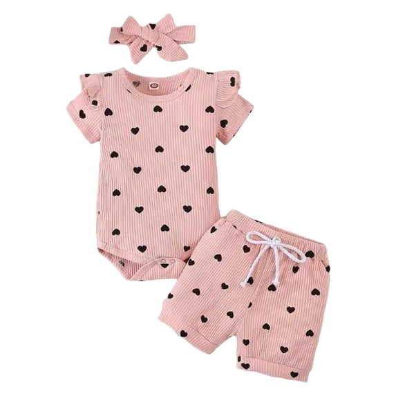 newwalpole Baby Girl's 3pc Rib Frill Long Sleeve Romper and Pant Set Pink for Size 12-18 Months