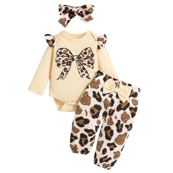 newwalpole Baby Girls Clothes Newborn Infant Baby Girls Outfit Long Sleeve Ruffle Romper Floral Pants Headband Sets Light Yellow for Size 0-3 Months
