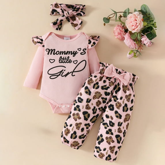 newwalpole Baby Girls Clothes Newborn Infant Baby Girls Outfit Long Sleeve Ruffle Romper Floral Pants Headband Sets Pink for Size 3-6 Months