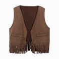 thumbnail image 1 of newwalpole Baby Girls Faux Suede Tassel Vest Western Cowgirls Fringe Waistcoat Hippie Cardigan Jacket(Brown,6-12 Months), 1 of 8