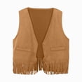 thumbnail image 1 of newwalpole Baby Girls Faux Suede Tassel Vest Western Cowgirls Fringe Waistcoat Hippie Cardigan Jacket(Khaki,5-6 Years), 1 of 4