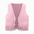 thumbnail image 1 of newwalpole Baby Girls Faux Suede Tassel Vest Western Cowgirls Fringe Waistcoat Hippie Cardigan Jacket(Pink,6-12 Months), 1 of 4