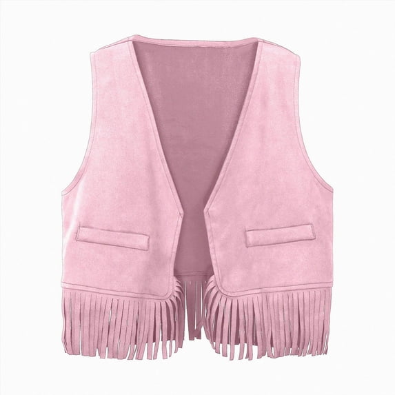 newwalpole Baby Girls Faux Suede Tassel Vest Western Cowgirls Fringe Waistcoat Hippie Cardigan Jacket(Pink,6-12 Months)