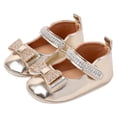 thumbnail image 1 of newwalpole Baby Girls Mary Jane Flats Bow Non-Slip Soft Sole Princess Toddler First Walkers Sneaker Wedding Dress Shoes Gold for Size 4, 1 of 8
