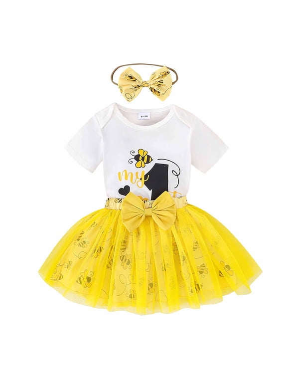 Baby Girls One 1st Birthday Outfit Bee Sunflower Romper Tulle Tutu Skirt Sequin Bow Party Clothes Set