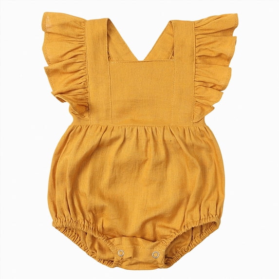 newwalpole Baby Girls Playsuits Ruffled Bodysuit Fly Sleeve Romper Newborn Cotton Linen Jumpsuit Infant Summer Clothes (Yellow, 18-24 Months)