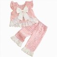thumbnail image 1 of newwalpole Baby Girls clothes Cute Checkered Outfit 6 12 18 24 Months 2T 3T 4T Bow Sling Top Ruffle Shorts for Summer Play Pink for Size 12-18 Months, 1 of 8