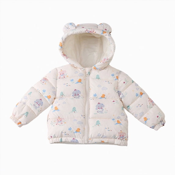 newwalpole Baby Hooded Down Jacket Boys Girls Light Puffer Winter Coats Toddler Bear Ears Zipper Up Down Coats Outwear(Beige,3-4 Years)