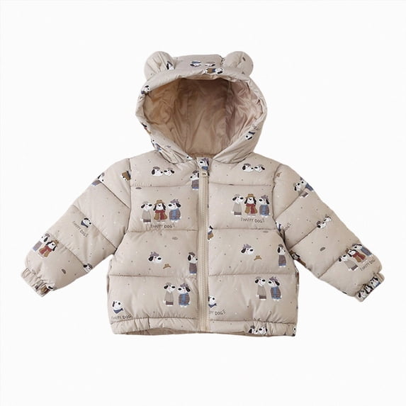 newwalpole Baby Hooded Down Jacket Boys Girls Light Puffer Winter Coats Toddler Bear Ears Zipper Up Down Coats Outwear(Khaki,5-6 Years)
