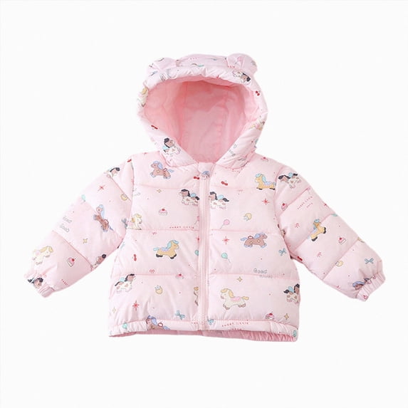 newwalpole Baby Hooded Down Jacket Boys Girls Light Puffer Winter Coats Toddler Bear Ears Zipper Up Down Coats Outwear(Pink,5-6 Years)