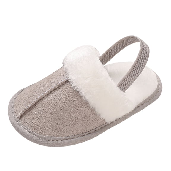 newwalpole Baby House Slippers Toddlers Infants Fuzzy Slippers 0-18 Months Boys Girls Cozy Fleece Shoes with Heel Strap Gray for Size 5.5