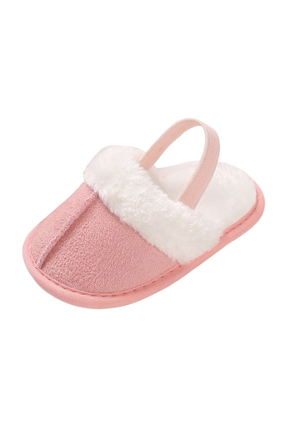 Baby House Slippers Toddlers Infants Fuzzy Slippers 0-18 Months Boys Girls Cozy Fleece Shoes with Heel Strap Pink for Size 5.5