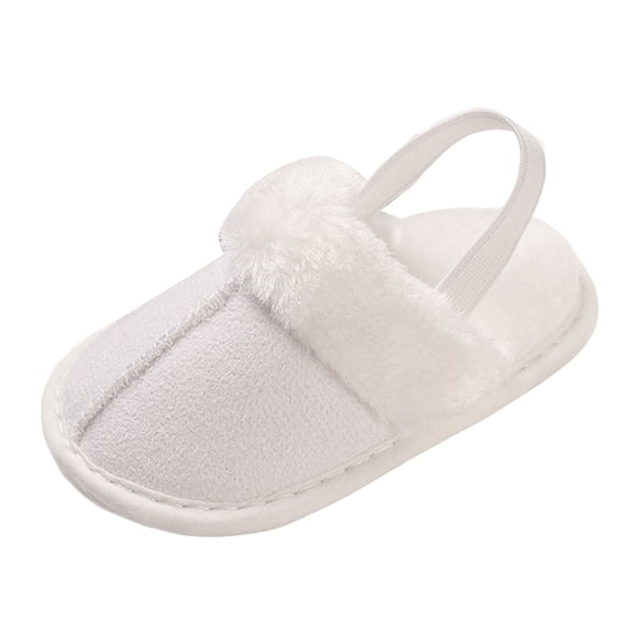 newwalpole Baby House Slippers Toddlers Infants Fuzzy Slippers 0-18 Months Boys Girls Cozy Fleece Shoes with Heel Strap White for Size 5.5