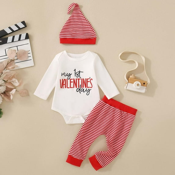 newwalpole Baby Outfits Baby Girl Outfits Valentine's Day Girl Romper Pant Set Toddler Girl Outfits Cute Baby Girls' Clothing Red for Size 0-3 Months