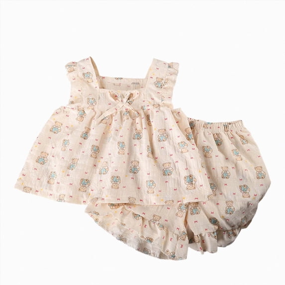 newwalpole Baby Toddler Girl 2 Piece Clothes 6 12 18 24 Months 2T 3T 4T Solid Color Eyelet Sleeveless Square Neck Tops and Shorts Outfits Set Light Yellow for Size 3-4 Years