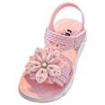 thumbnail image 1 of newwalpole Baby Toddler Girls PU Leather Soft Open Toe Summer Sandals Flower Princess Flat Shoes Pink for Size 12.5, 1 of 8