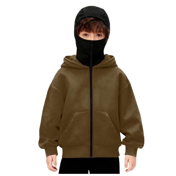 newwalpole Balaclava Hoodie for Boys Girls Kids Zip Up Hooded Sweatshirts Double Layer Hoodies Plus Size Windproof Jackets (Coffee, 4-5 Years)
