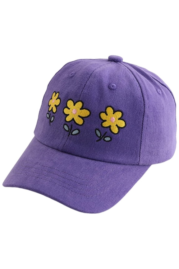 Baseball Hat for Toddler Girls Ages 2-8, Cute Embroidered Adjustable Vintage Washed Kids Baseball Cap Dark Purple for Size 3-8 Years