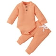 thumbnail image 1 of newwalpole Boy Girl Clothes Ribbed Knitted Cotton Long Sleeve Romper Long Pants Solid Color Fall Winter Outfits Orange for Size 18-24 Months, 1 of 3