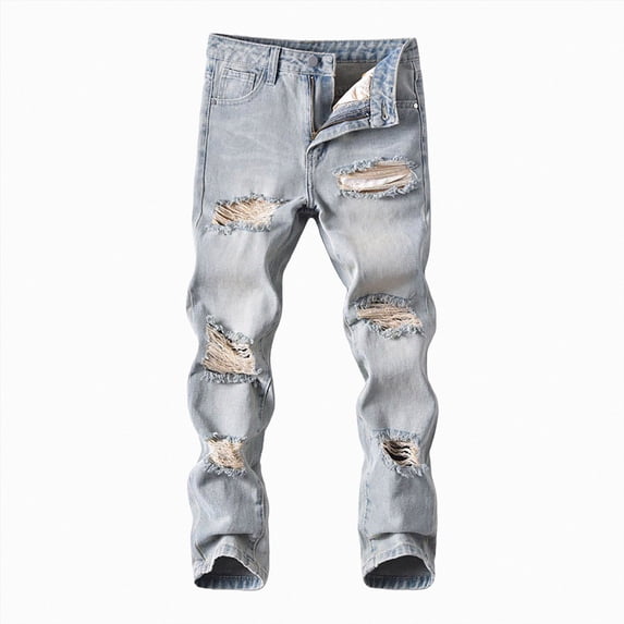 Roiped newwalpole Boy's Skinny Ripped Jeans Destroyed Distressed Taper Zipper ...