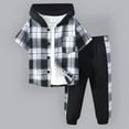 thumbnail image 1 of newwalpole Boys 2 Pieces Sweatsuit Hoodie Plaid Patchwork Button Down Short-sleeve Shirt + Sweatpants Fall Winter Kids Boys 2Pcs Outfits Sets Black for Size 5-6 Years, 1 of 6