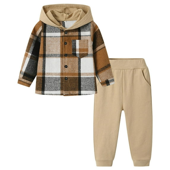 newwalpole Boys Clothes Button Down Hoodies & Jogger Pants Set Casual Color Block Sweatsuit Khaki for Size 7-8 Years