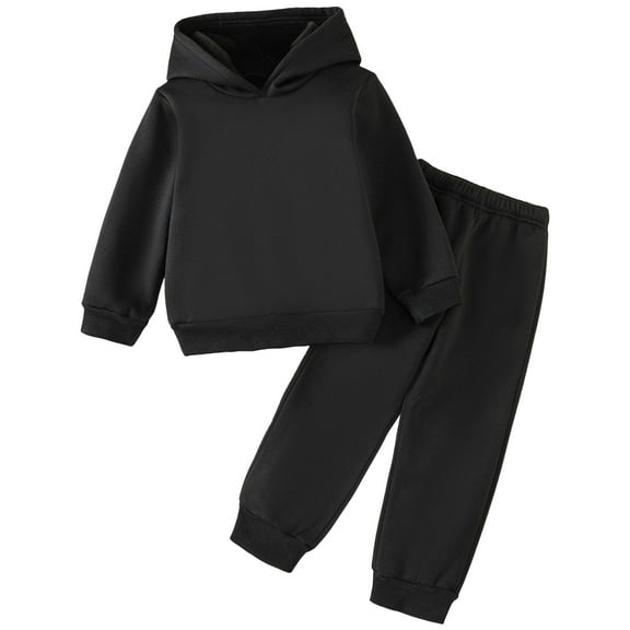 newwalpole Boys Clothes Ribbed Solid Long Sleeve Hoodie Sweatshirt and Sweatpants 2Pcs Fall Winter Outfits Black for Size 9-10 Years