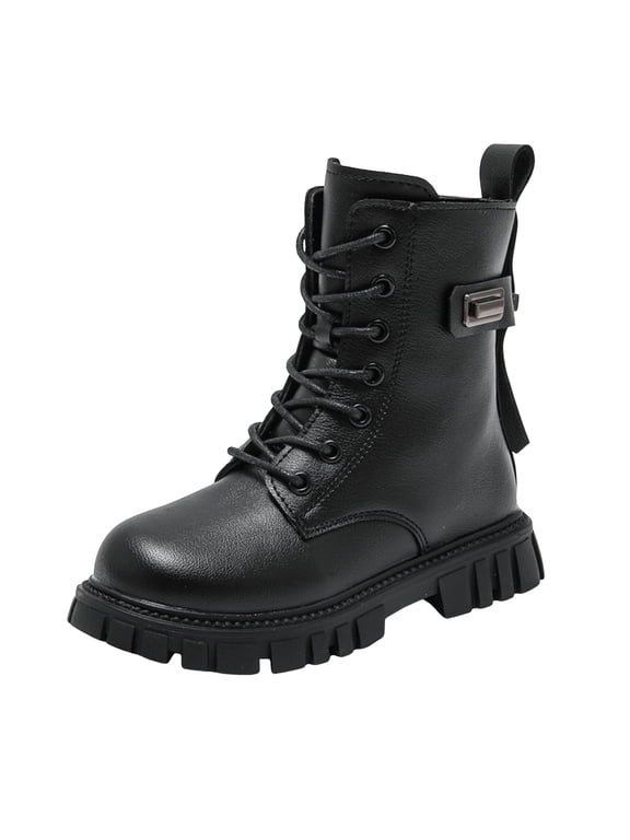 Boys Girls Waterproof Combat Boots Lace Up Side Zipper Ankle Booties for Toddler/Little Kid/Big Kid Black for Size 2.5