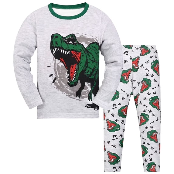 newwalpole Boys Pajamas 2 Pieces Pajama Set for Boy Dinosuar Long Set Sleepwear Soft & Cute for Kids White for Size 5-6 Years