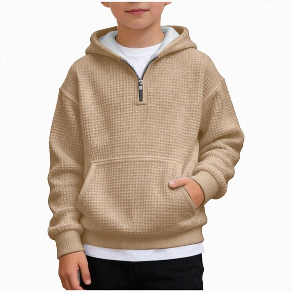 newwalpole Boys Quarter Zip Waffle Knit Hoodie Long Sleeve Shirts For Boy | Boys Rugby Fashion Sueter Fall Dress Camo Cozy Jackets(Khaki,5-6 Years)
