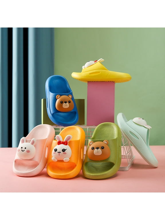 Boys and Girls Cloud Wide Slides for Kids – Non-Slip Summer Slippers Lightweight Beach, Pool, and Indoor Shower Sandals Yellow for Size 10