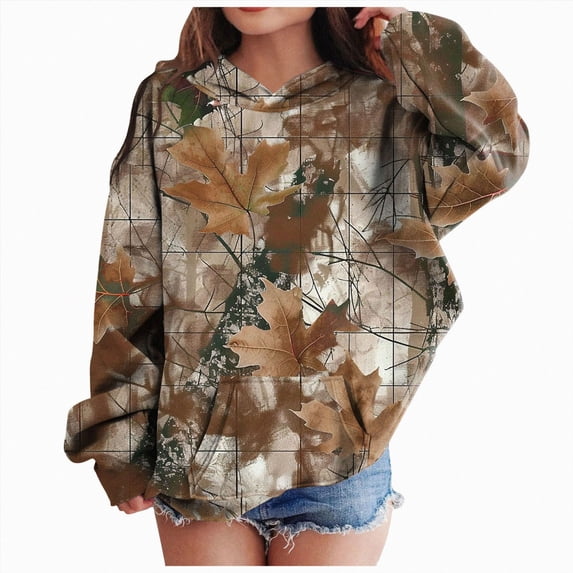 newwalpole Camo Hoodies for Teen Girls Long Sleeve Oversized Sweatshirts Camouflage Print Tops Trendy Tween Girl Winter Outfits(Coffee,4-5 Years)