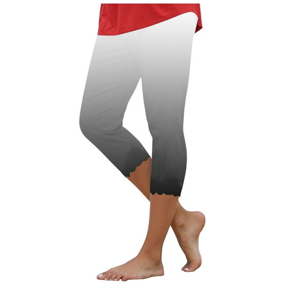 newwalpole Capri Leggings for Women Fall Floral Printed Plus Size Capris High Waist Knee Length Slim Fit Yoga Cropped Legging Gray for Size S